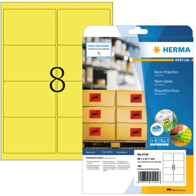 Etiket HERMA 5144 99.1x67.7mm neongeel 160stuks