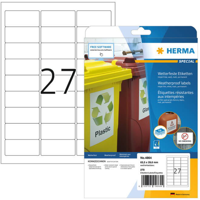 Etiket HERMA 4864 63.5x29.6mm weerbestendig wit 270stuks