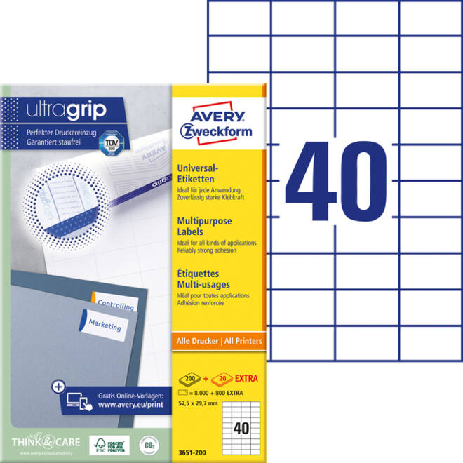 Etiket Avery Zweckform 3651-200 52.5x29.7mm wit 8000stuks