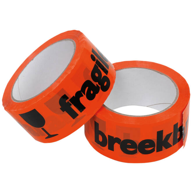 Waarschuwingstape IEZZY breekbaar 50mmx66m oranje/zwart