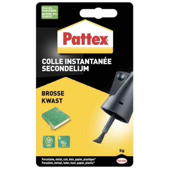 Secondelijm Pattex met kwast flacon 5gram op blister