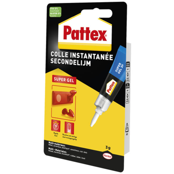 Secondelijm Pattex super gel tube 3gram op blister