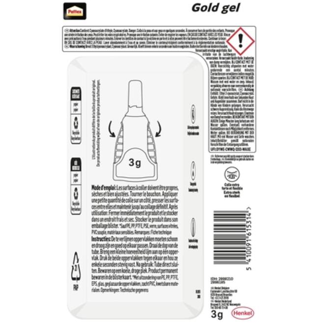 Secondelijm Pattex Gold gel tube 3gram op blister