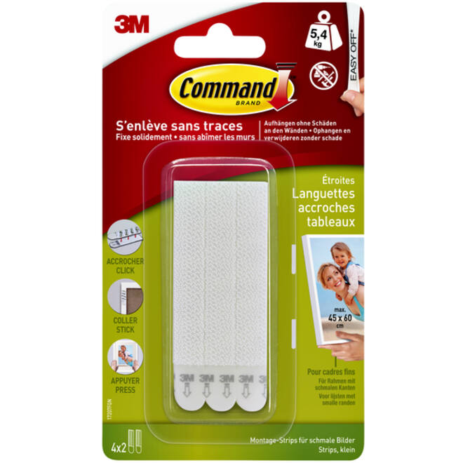 Bevestigingsstrip Command klik vast smal 5,4kg wit