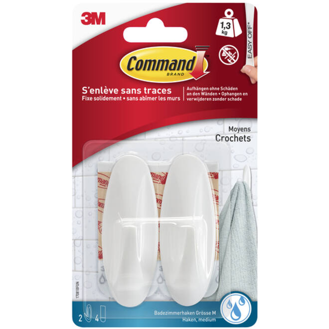 Haak Command kunststof ovaal wit incl bevestigingsstrip