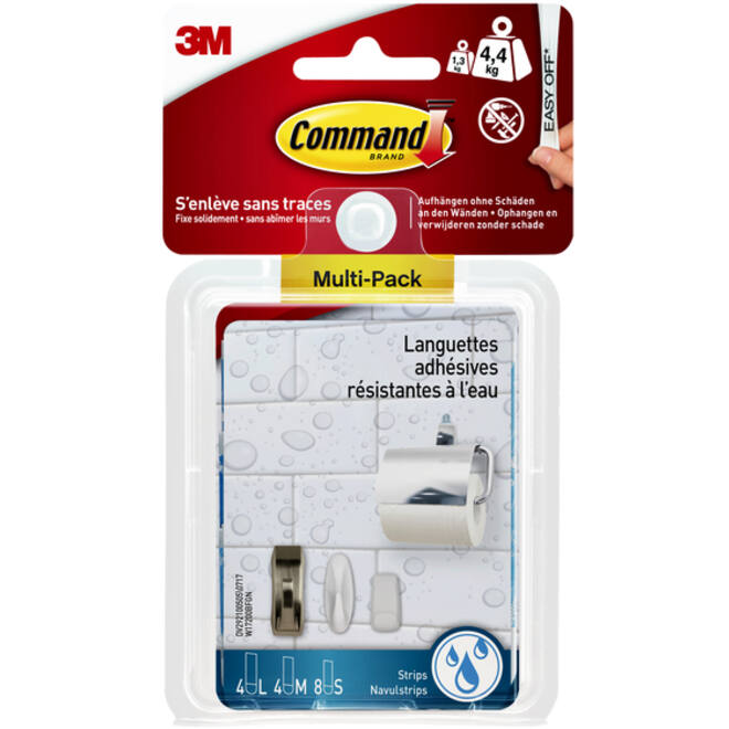Bevestigingsstrip Command waterbestendig 16 stuks assorti