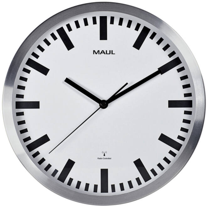 Wandklok MAUL Pilot RC Ø30,5x4.5cm aluminium frame /wit incl.batterij