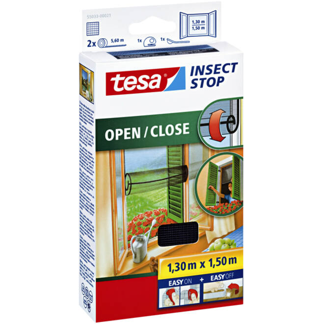 Insectenhor tesa® Insect Stop OPEN/CLOSE raam 1,3x1,5m zwart