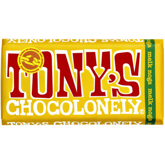 Chocolade Tony's Chocolonely melk noga reep 180gr