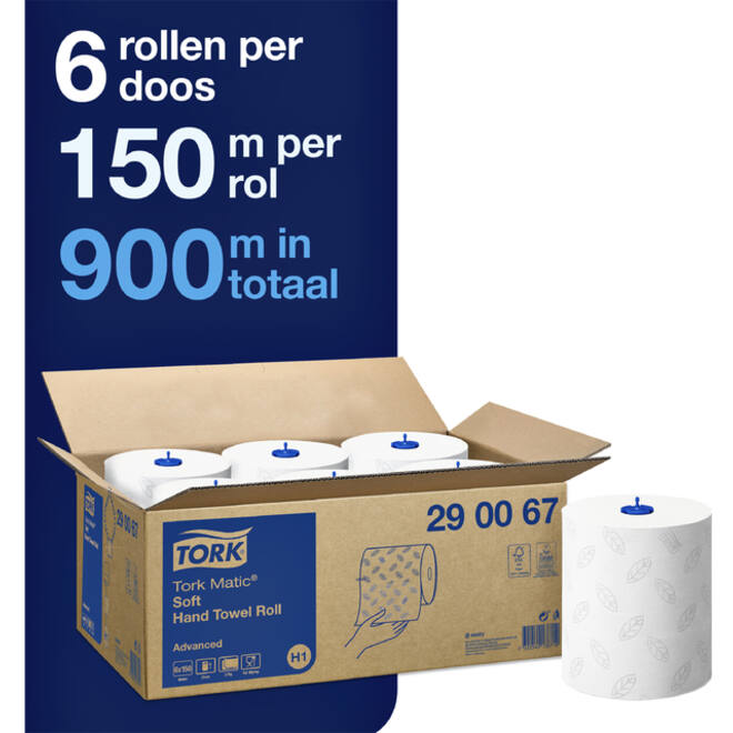 Handdoekrol Tork Matic H1 advanced 2-laags scheurbestendig 150m wit 290067