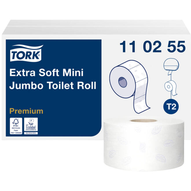Toiletpapier Tork Mini jumbo T2 premium 3-laags 12x120mtr wit 110255