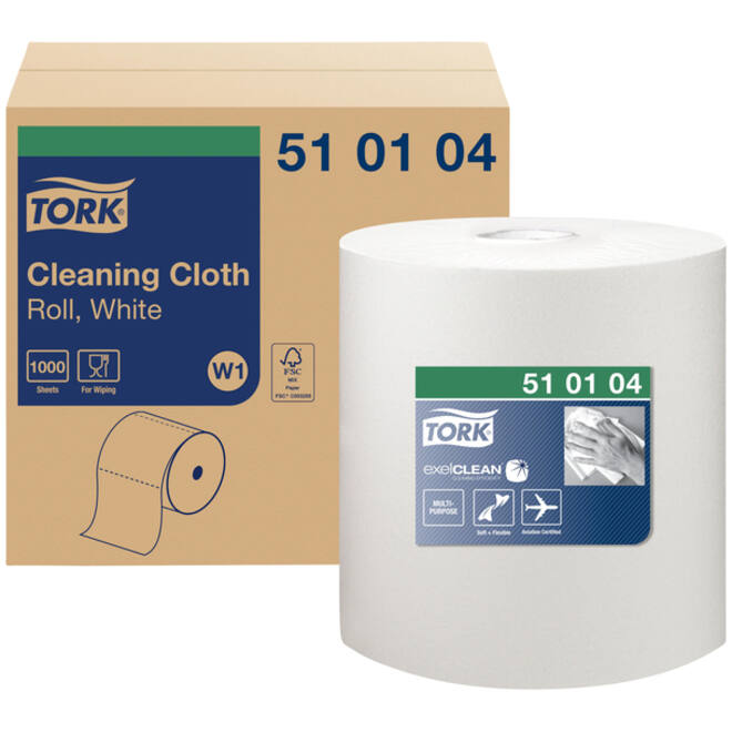 Reiningingsdoek Tork W1 herbruikbaar nonwoven 1000 vel wit 510104