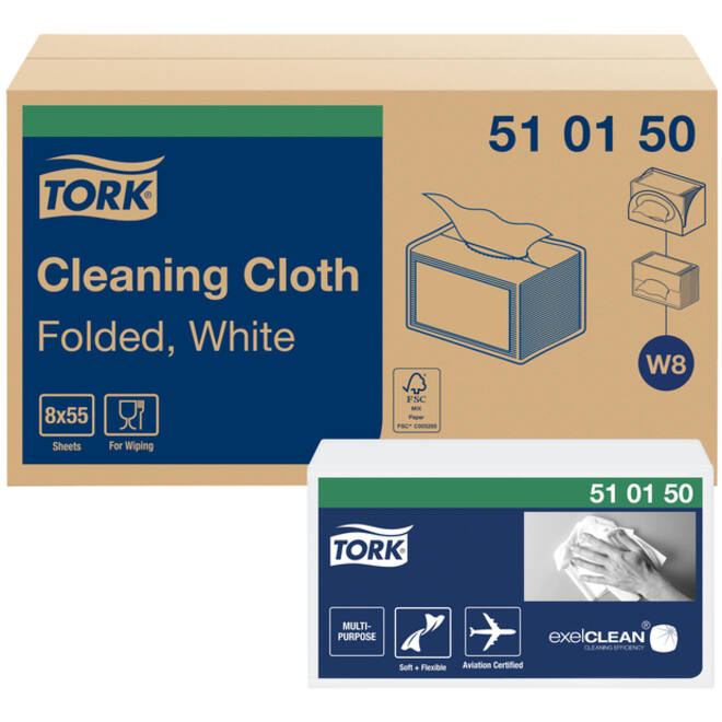 Reinigingsdoek Tork W8 Premium 1-laags 55 vel wit 510150