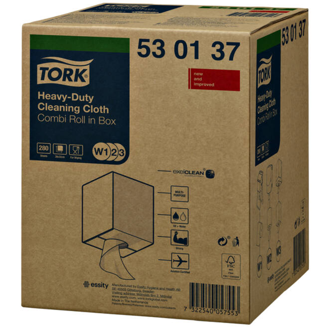 Reiningsdoek Tork Heavy-duty combi rol W1/2/3 nonwoven 280 vel wit 530137