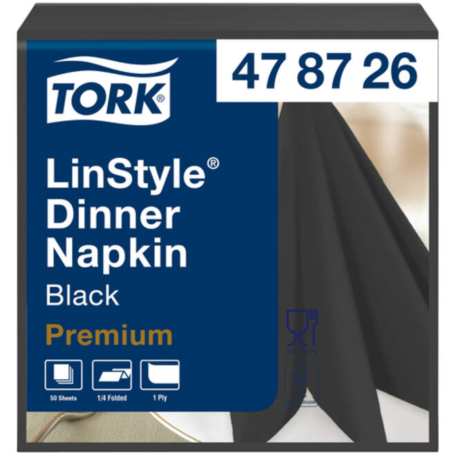 Dinerservet Tork Linstyle Premium 1/4 vouw 1-laags 390x390mm 50 vel zwart 478726
