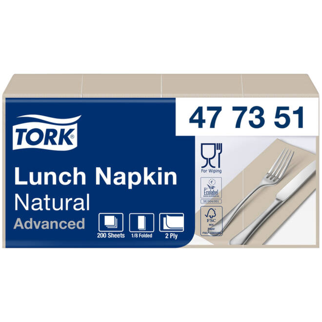 Servetten Tork Enviromental Print 1/8 gevouwen 2-laags 200st Natural 477351