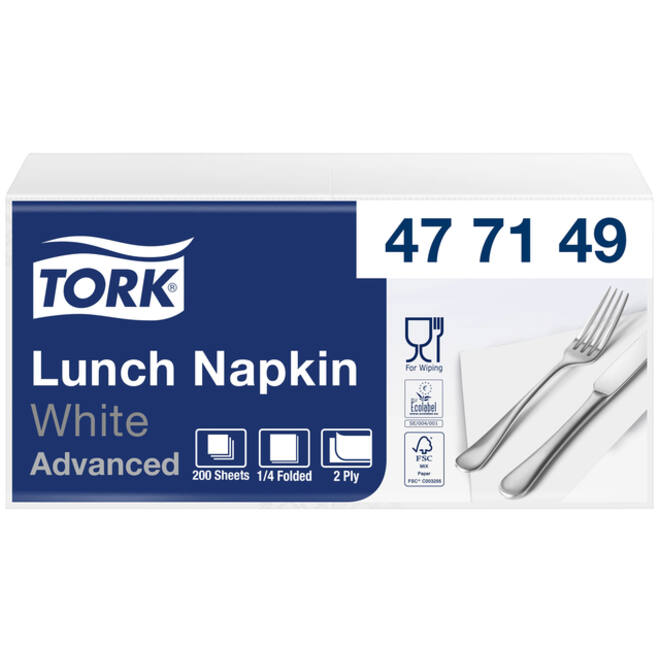 Servetten Tork 2-laags 1/4 gevouwen 200st wit 477149