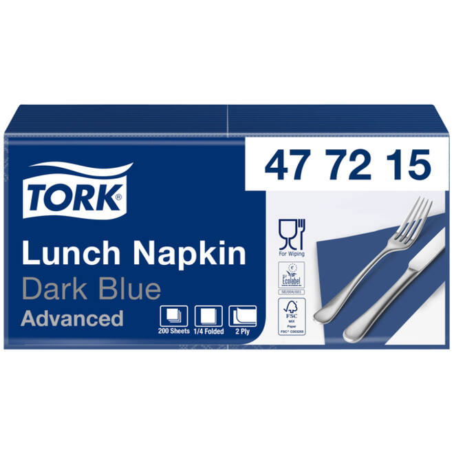 Lunchservet Tork Advanced 1/4 vouw 2-laags 328x325mm 200 vel donkerblauw 477215