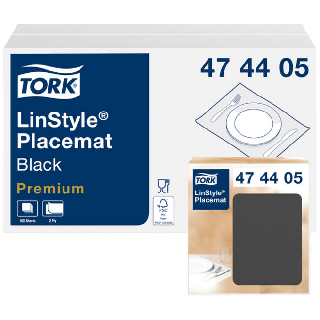 Placemat Tork Linstyle Premium 2-laags 390x300mm 100 vel zwart 474405