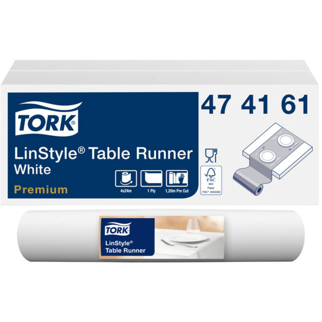 Tafelloper Tork LinStyle® duurzaam 1laags 120x40cm wit 474161