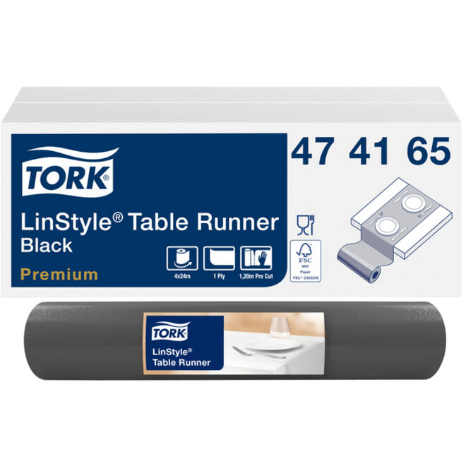 Tafelloper Tork LinStyle® duurzaam 1laags 120x40cm zwart 474165