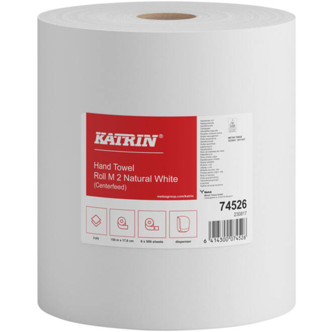 Handdoekrol Katrin centerfeed 2-laags wit medium 150mx178mm