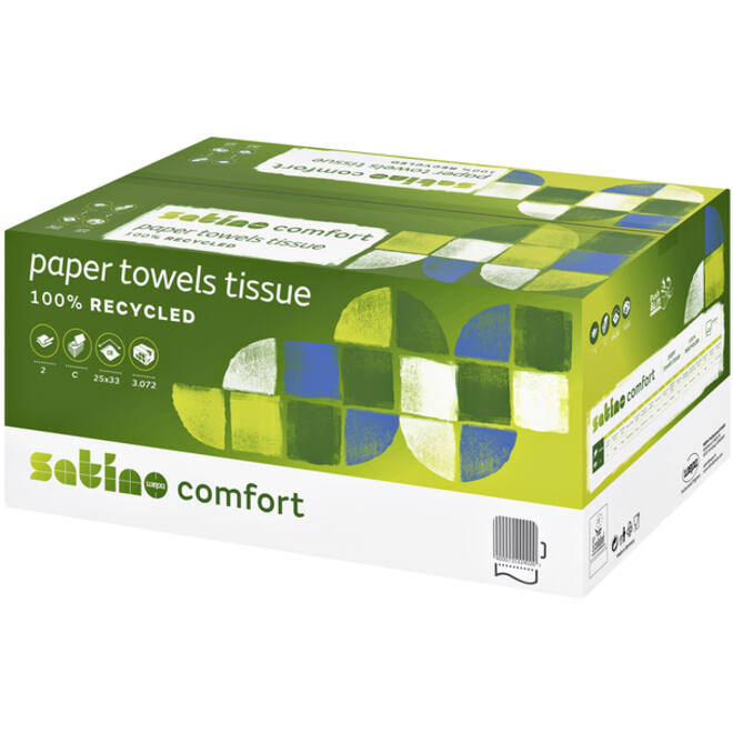 Handdoek Satino Comfort PT3 c-vouw 2-laags 25x32cm wit 277420