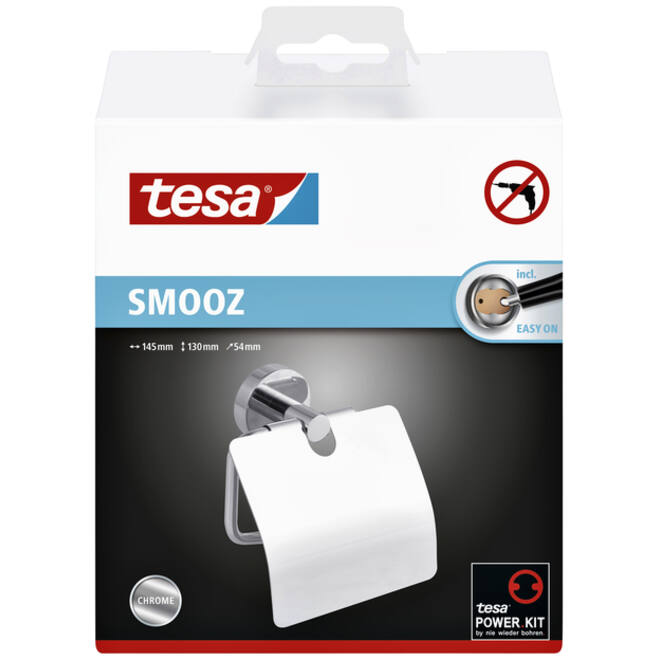 Toiletrolhouder met deksel tesa® Smooz hoogglans verchroomd metaal zelfklevend
