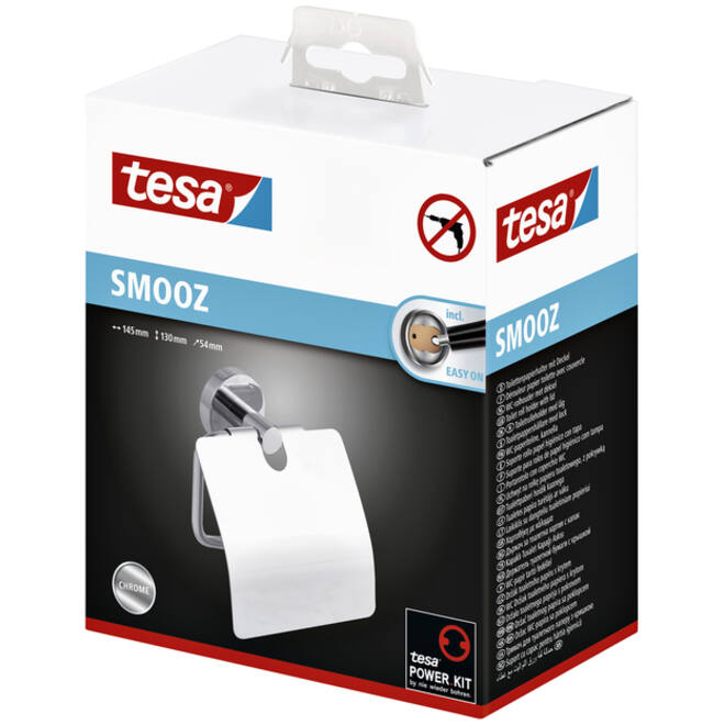 Toiletrolhouder met deksel tesa® Smooz hoogglans verchroomd metaal zelfklevend