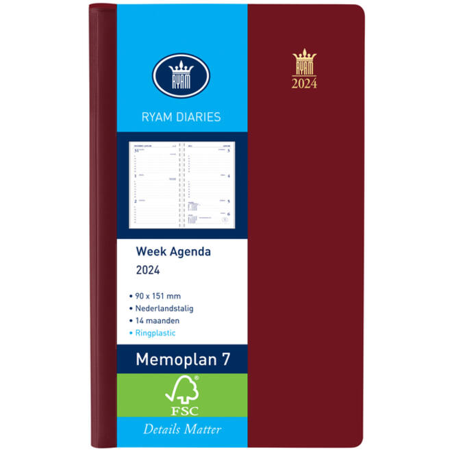 Agenda 2027 Ryam Memoplan 7 Suprema ringplasic 7dagen/2pagina's bordeaux
