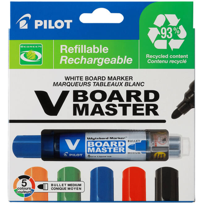 Viltstift PILOT Begreen whiteboard rond medium assorti etui à 5 stuks