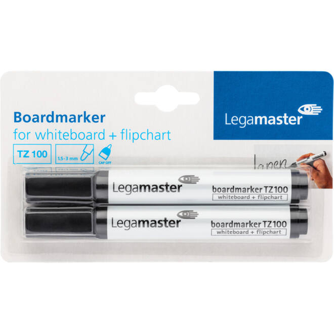 Viltstift Legamaster TZ 100 whiteboard rond 1.5-3mm zwart blister à 2 stuks