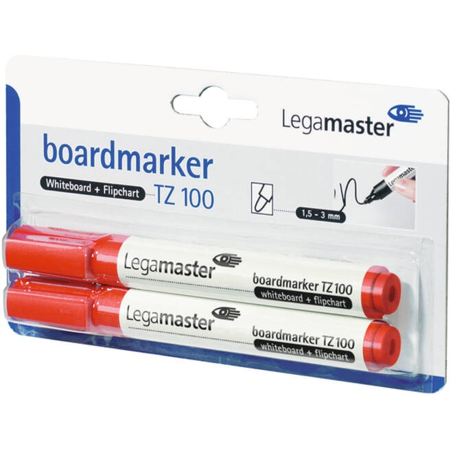 Viltstift Legamaster TZ 100 whiteboard rond 1.5-3mm rood blister à 2 stuks