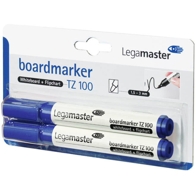 Viltstift Legamaster TZ 100 whiteboard rond 1.5-3mm blauw blister à 2 stuks