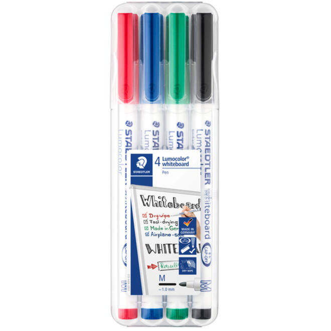 Viltstift Staedtler 301 whiteboard rond assorti 1mm 4stuks