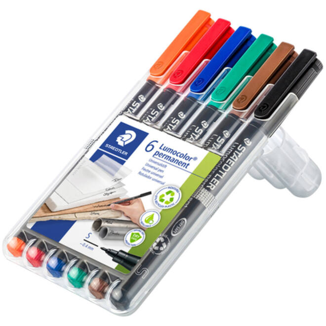 Viltstift Staedtler Lumocolor 313 permanent S set à 6 stuks assorti