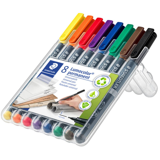 Viltstift Staedtler Lumocolor 313 permanent S set à 8 stuks assorti