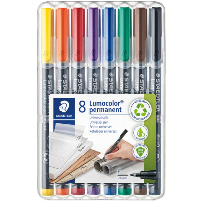 Viltstift Staedtler Lumocolor 318 permanent F set à 8 stuks assorti