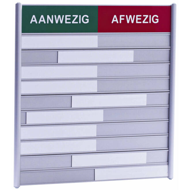 Aan- afwezigheidsbord voor 10 namen