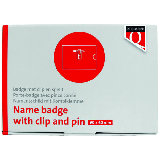 Badge Quantore met clip en speld 60x90mm