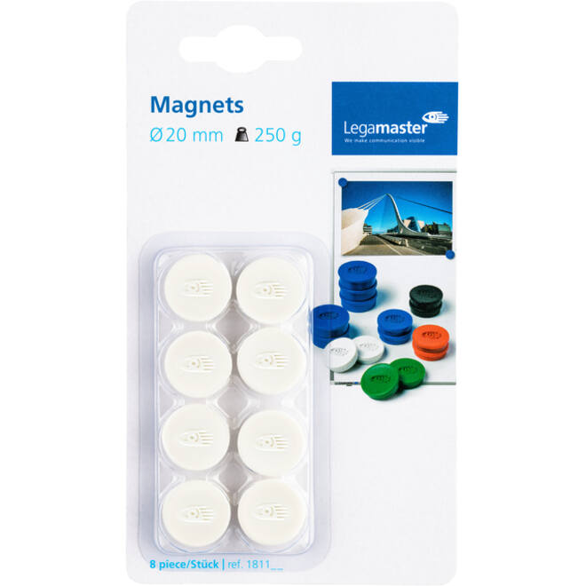 Magneet Legamaster 20mm 250gr wit 8stuks