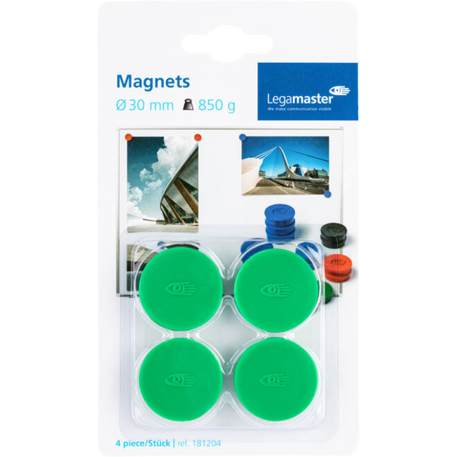 Magneet Legamaster 30mm 850gr groen 4stuks