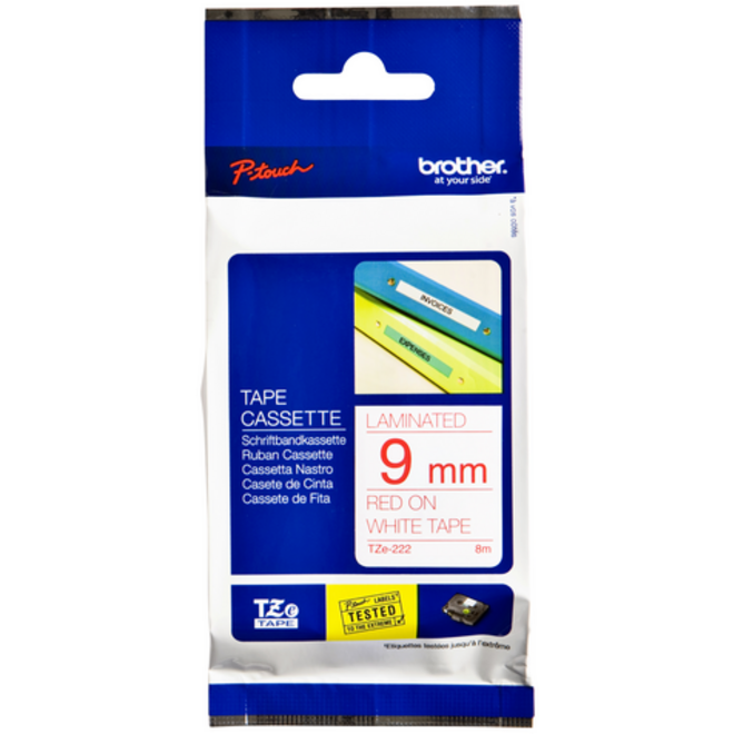 Labeltape Brother P-touch TZE-222 9mm rood op wit