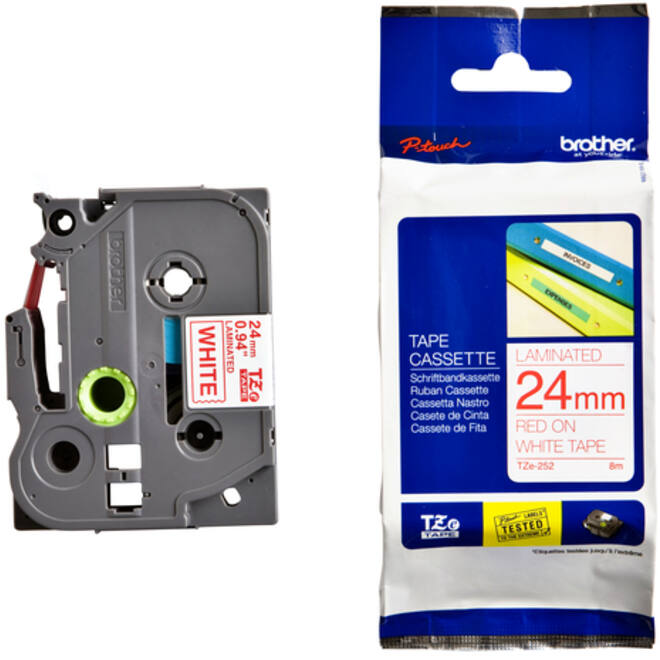 Labeltape Brother P-touch TZE-252 24mm rood op wit