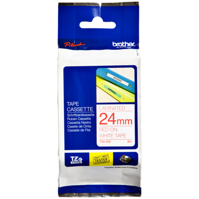 Labeltape Brother P-touch TZE-252 24mm rood op wit