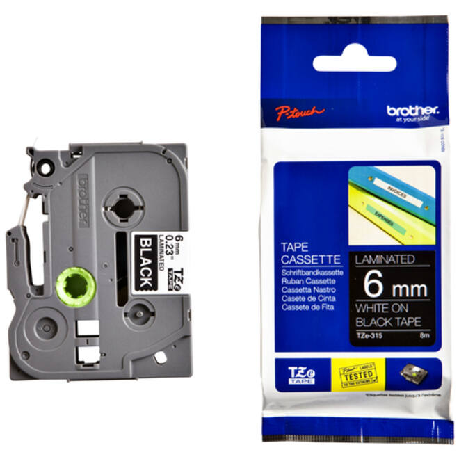 Labeltape Brother P-touch TZE-315 6mm wit op zwart