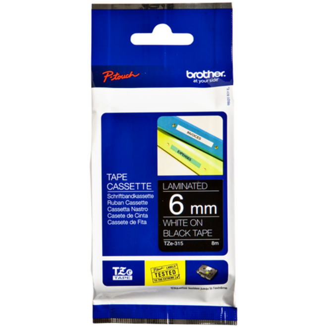 Labeltape Brother P-touch TZE-315 6mm wit op zwart