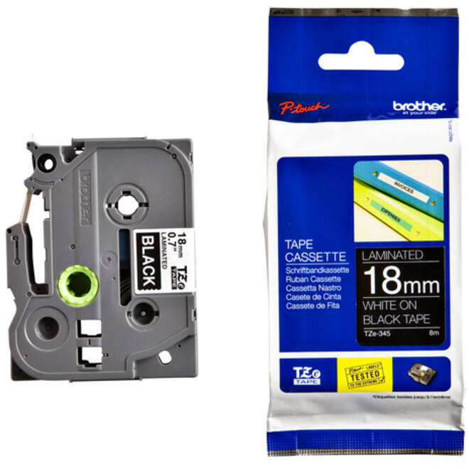 Labeltape Brother P-touch TZE-345 18mm wit op zwart