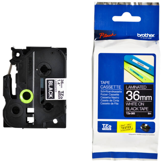 Labeltape Brother P-touch TZE-365 36mm wit op zwart