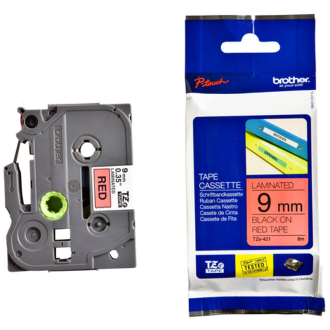 Labeltape Brother P-touch TZE-421 9mm zwart op rood
